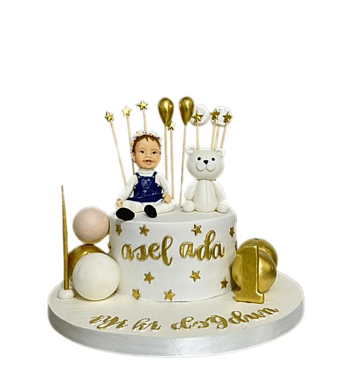 ayıcıklı pasta, çocuk doğum günü pasta, gold, doğum günü